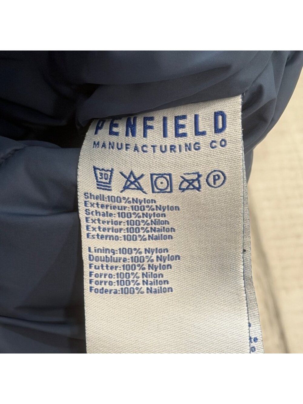 Vtg Penfield Mens Size M Puffer Jacket Down Hooded Winter Coat Tan Blue Outdoors - Picture 7 of 7